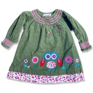 ⭐️SAMARA Olive Corduroy Owl Appliqué Dress